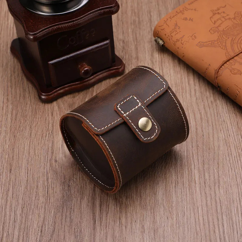 Watch Box 1-slots Retro Leather Cylindrical watch box case Portable Watch Storage Box single watch organizer UTHAI 240909