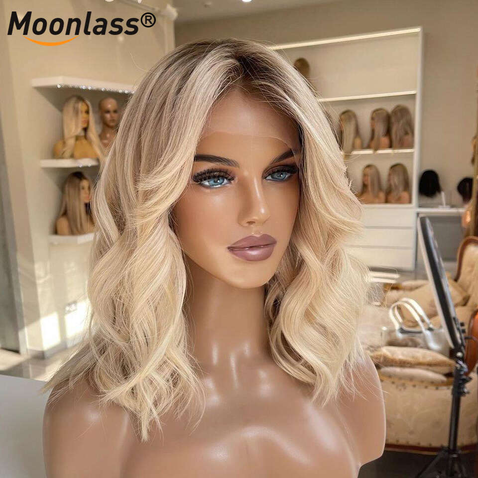 Ash 13x4 Transparent Lace Front 180% Density Blonde Body Wave Wig Straight Preplucked Remy Hair Wigs For Women