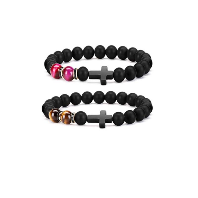 Beaded bracelet Hot selling cross bracelet men's tiger eye stone jewelry women's high-end bracelet natural stone matching