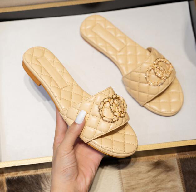 Designer Slide Sandals Luxury Slides Leather Mid Heel Sandal Slippers Fashion Wedding Party Shoes Flats Ankle Buckle Rubber Sole Mules Summer Beach Chunky Heels 65