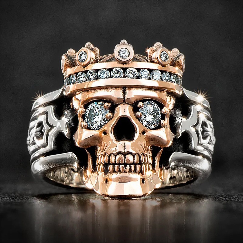 Zinc alloy mechanical skull ring for men European and American pop punk style Mosaic ring
