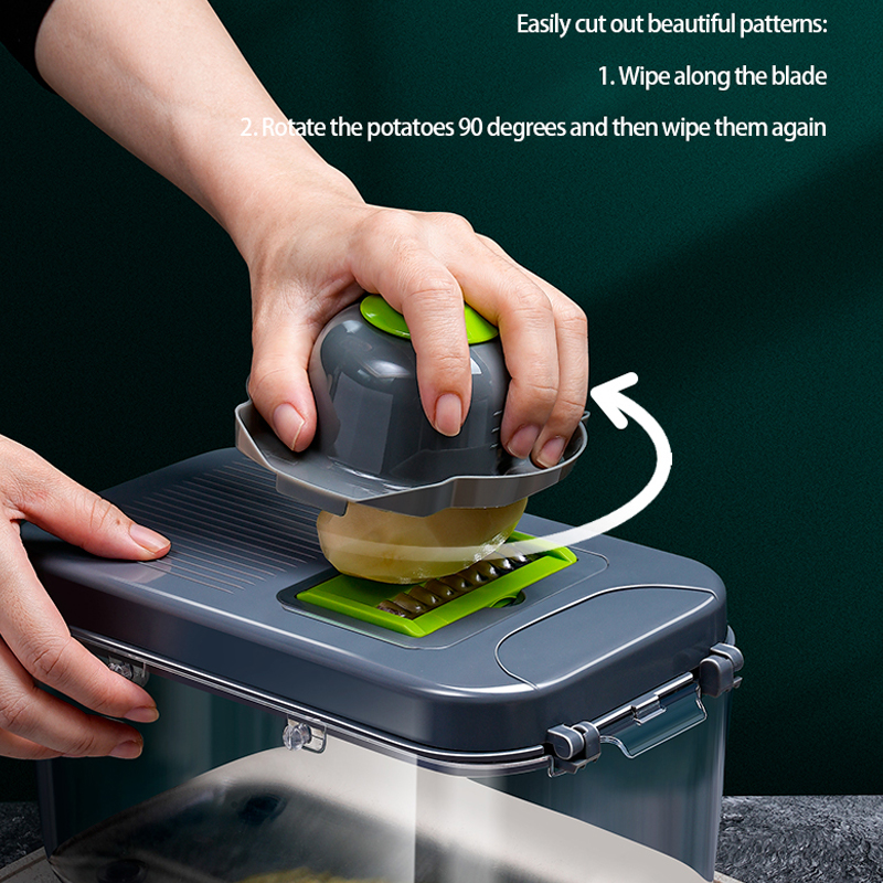 Stainless steel vegetable cutter household potato julienne grater multi-function cucumber scrubber comes with draining basket