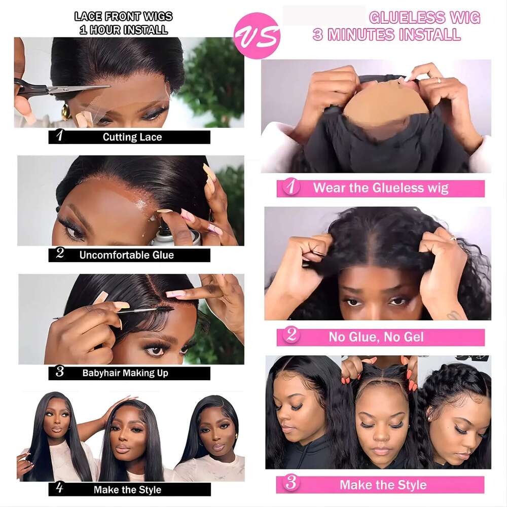 Human Hair Ready To Wear 4x4 Deep Wave 5x5 Closure Wig Pre Cut Lace Glueless Curly Wigs