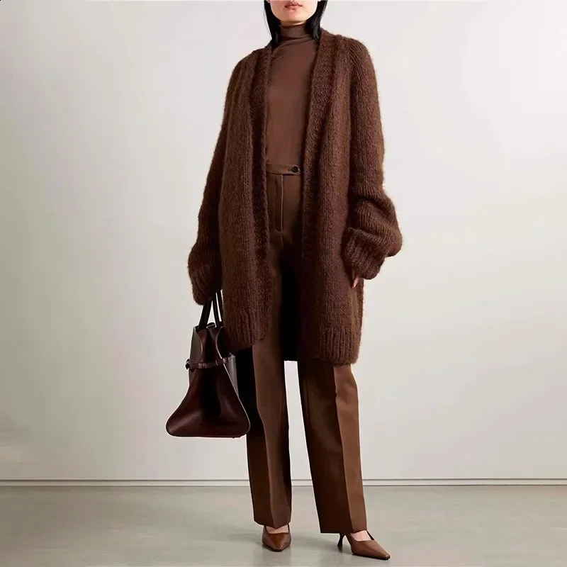 Womens Fall and Winter Cardigan Wool Loose Knit Cardigan Th* R0w Niche Sweater Coat Ladies Wool Coat Women Streetwear Jacket 240913