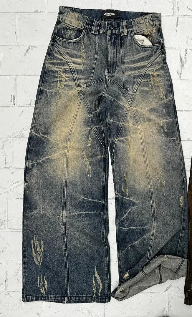 Retro High Waisted Baggy Jeans Y2k Jeans Punk Hip Hop Ripped Jeans for Women Harajuku Rock Wide Leg Slouchy Pants Streetwear 241007