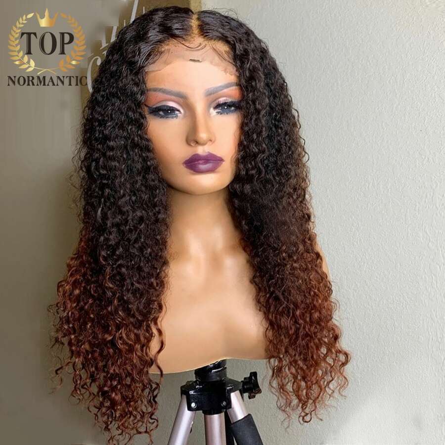 Topnormantic Ombre Brown Color Remy Human Hair 13x4 Lace Front Wigs for Women 4x4 Closure Deep Curly Wig Preplucked Haire
