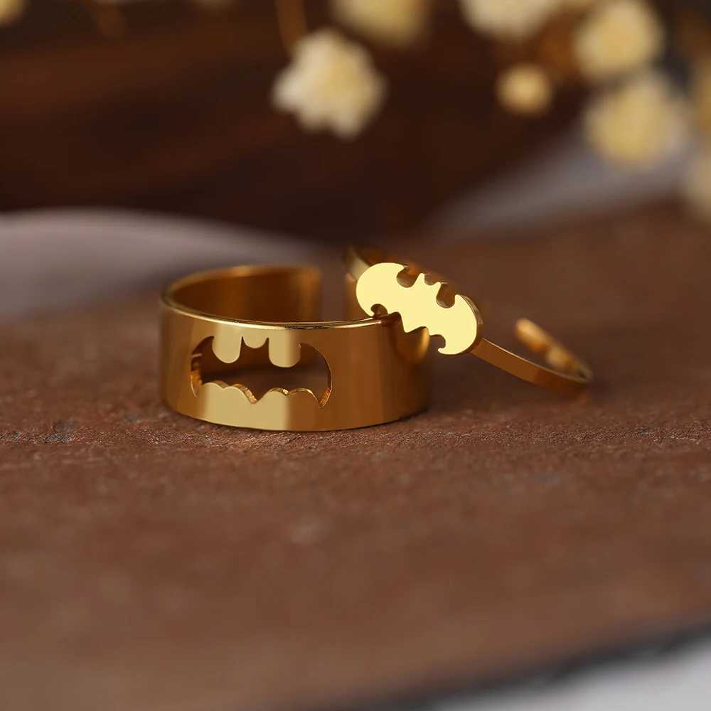 Stainless Steel Rings Gothic Hip Hop Punk Bat Fashion Adjustable Couple Ring For Women Jewelry Wedding Engagement Gift 2Pcs/setX240921
