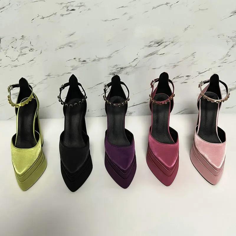 2024 Summer Horizontal Platform Thick Toes Satin High Heels Fashion Walkway Show Womens Single Shoes Fashion Pump 240919