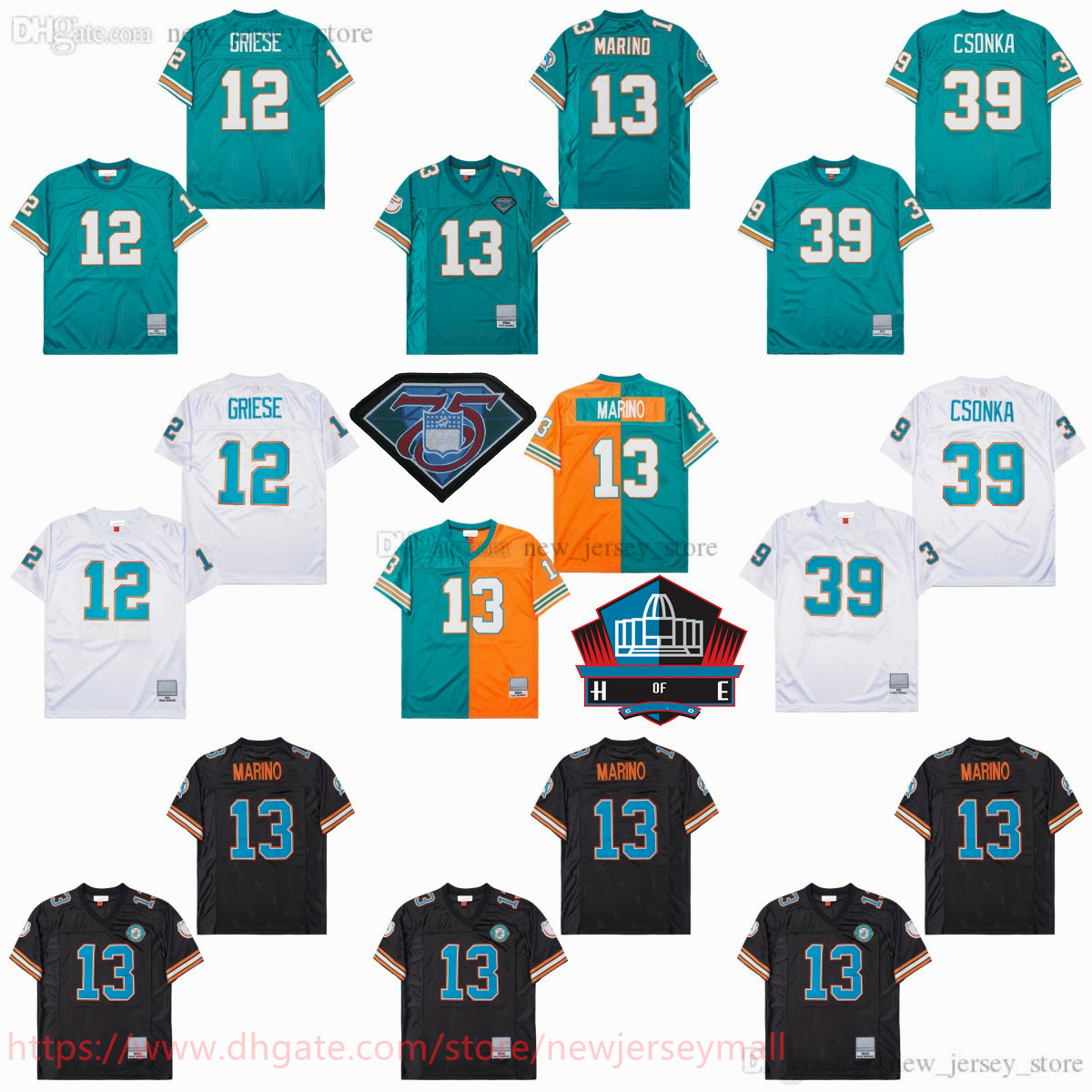 College 1990 Throwback Football 13 Dan Marino Jersey Retro Stitch 39 Larry Csonka 12 Bob Griese Jersey Vintage Breathable Sports Shirts