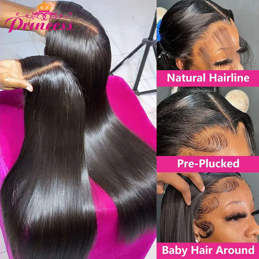 Princess 13x6 HD Frontal Pre Plucked Straight Transparent Lace Front Human Hair Wigs For Women