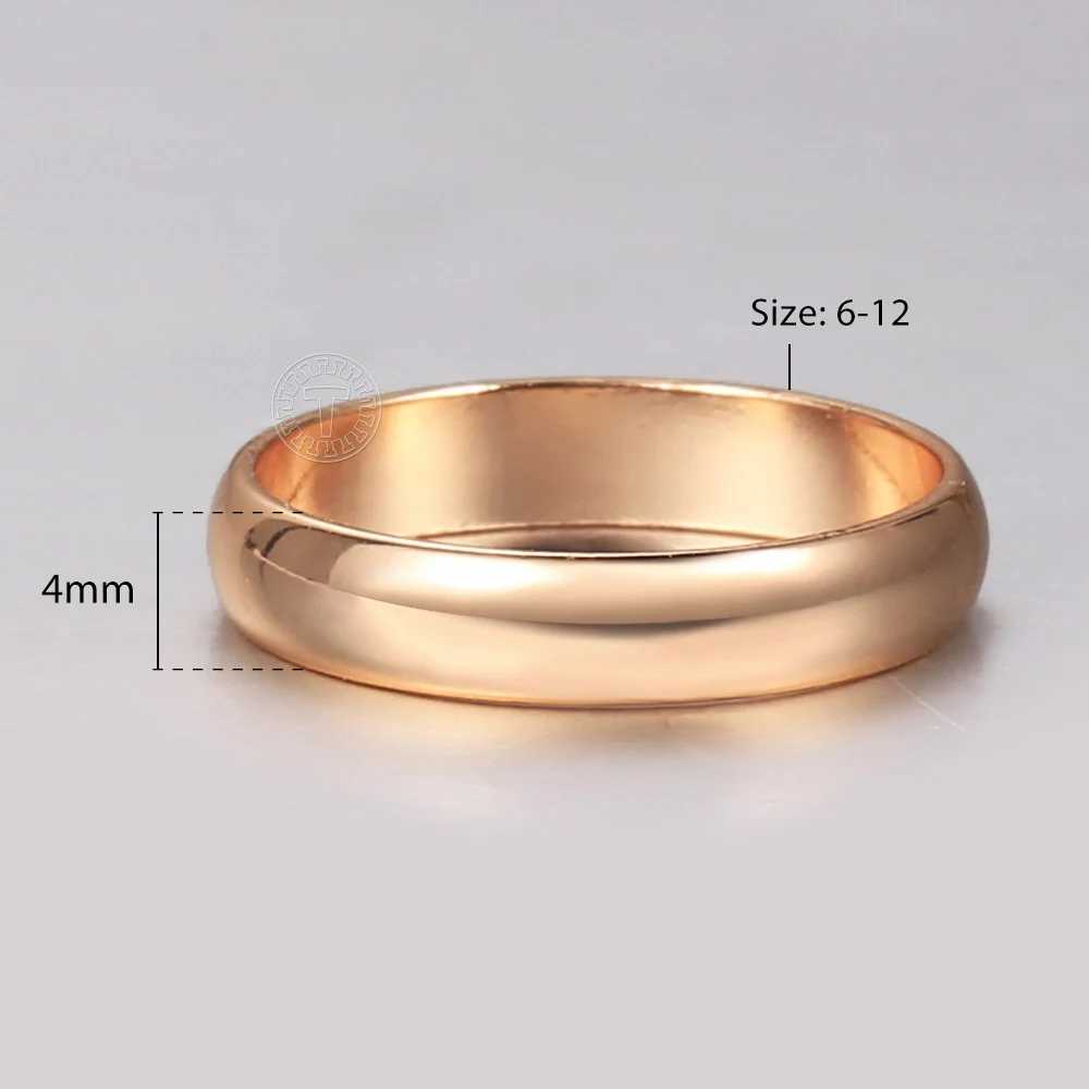 4MM Simple Smooth Rings For Women Men 585 Rose Gold Color Anti-allergy Couple Ring Wedding Fine Jewelry Anniversary Gift GR75X240921