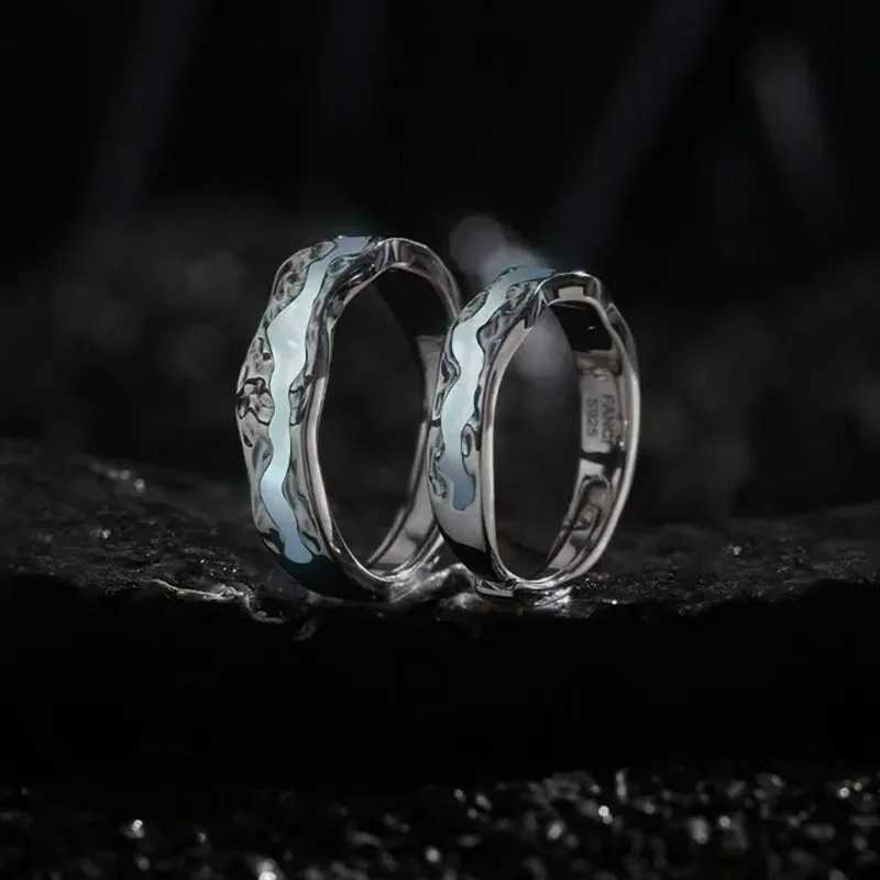 New Enamel Luminous Adjustable Finger Ring Vintage Luxury Love Couples Rings Glow In Dark Y2K Jewelry Valentines Day GiftsX240921