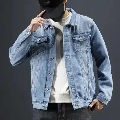 Fashionable mens denim jacket Korean style ultrathin suitable for student clothing fashionable spring and autumn casual other materials 240921