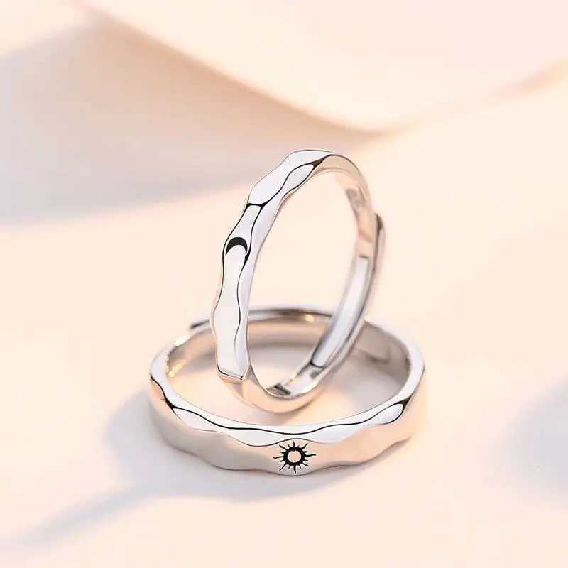 2Pcs Silver Color Sun Moon Couple Rings For Women Romantic Day Night Letter Ring Lover Engagement Banquet Jewelry Dating GiftX240921