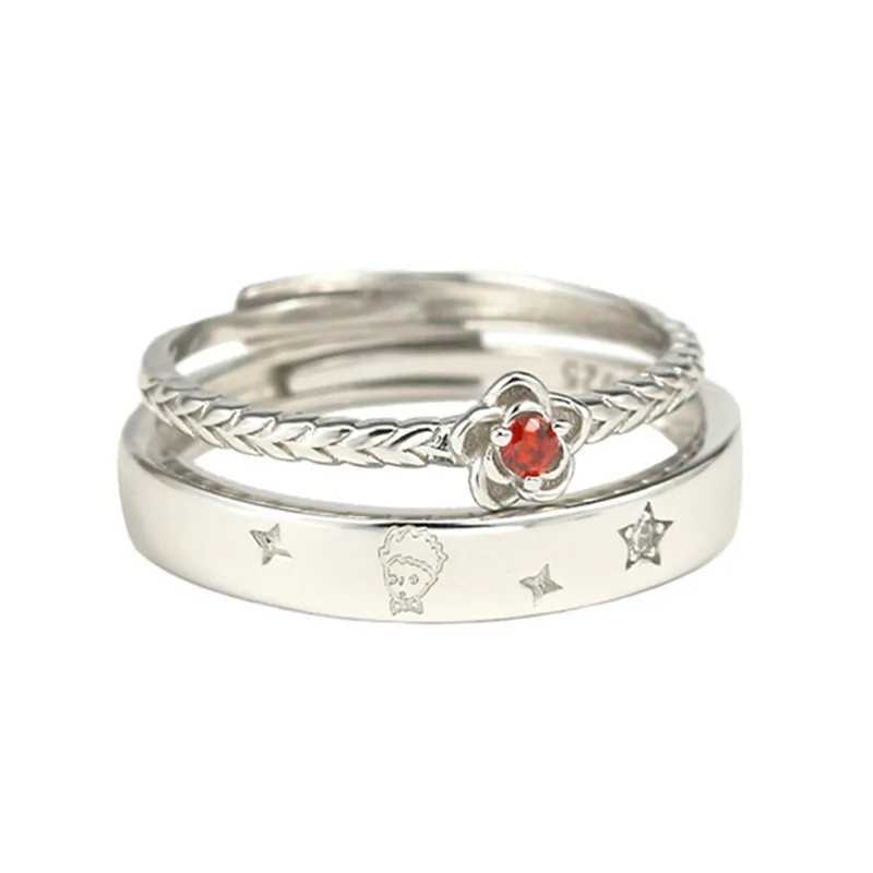 Little Prince and Rose Cartoon Couple Rings Unisex Cosplay Adjustable Opening Ring Set Jewelry Accessories GiftsX240921