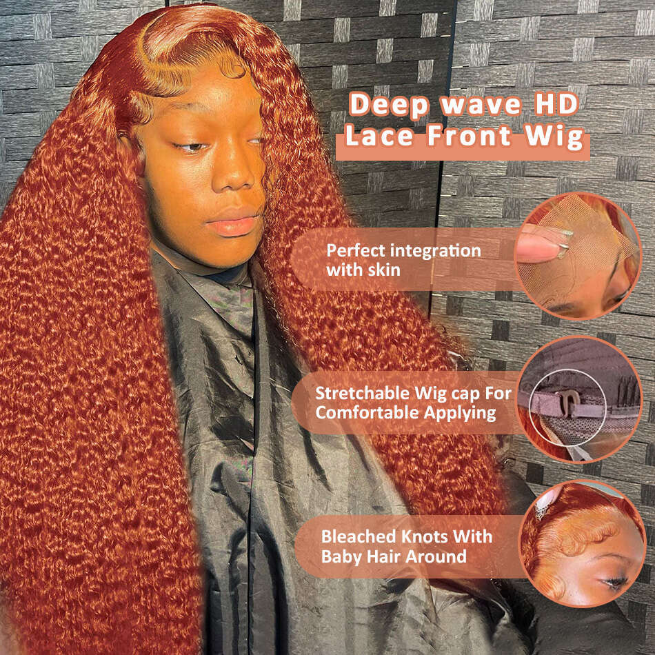 30 40 Inch Orange Ginger Deep Wig 250 Density 13x4 13x6 Curly Wave Color Lace Frontal Human Hair Wigs For Women