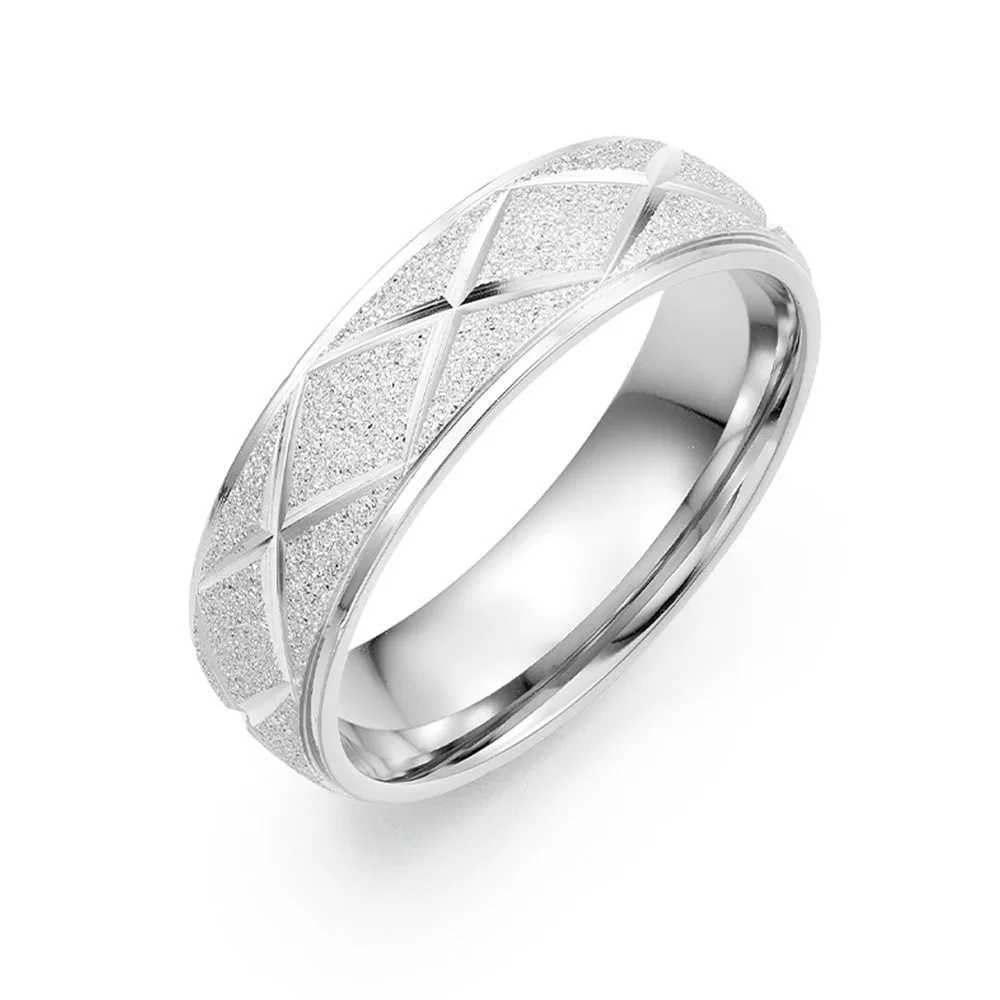 Lingge Striped Titanium Steel Couple Rings Fashion Light Luxury Frosted Rings Hand JewelryX240921