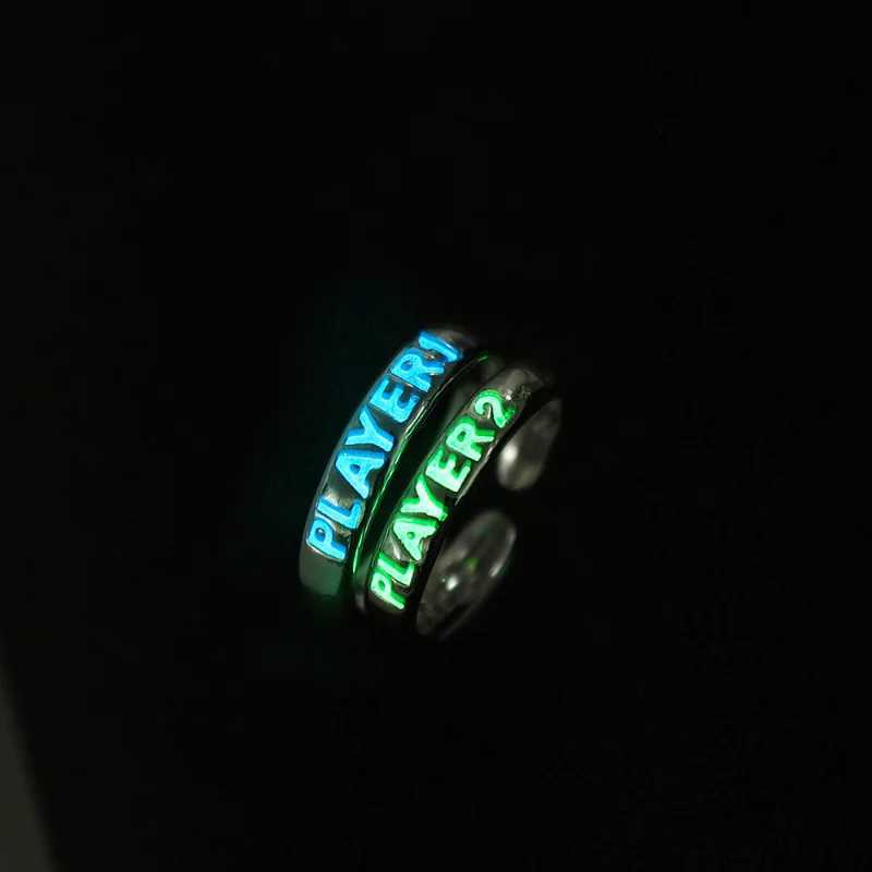 Luminous Ring for Couple Creative Glowing in the Dark Player 1 Player 2 Matching Gaming Ring for Women Men Valentines Day GiftX240921