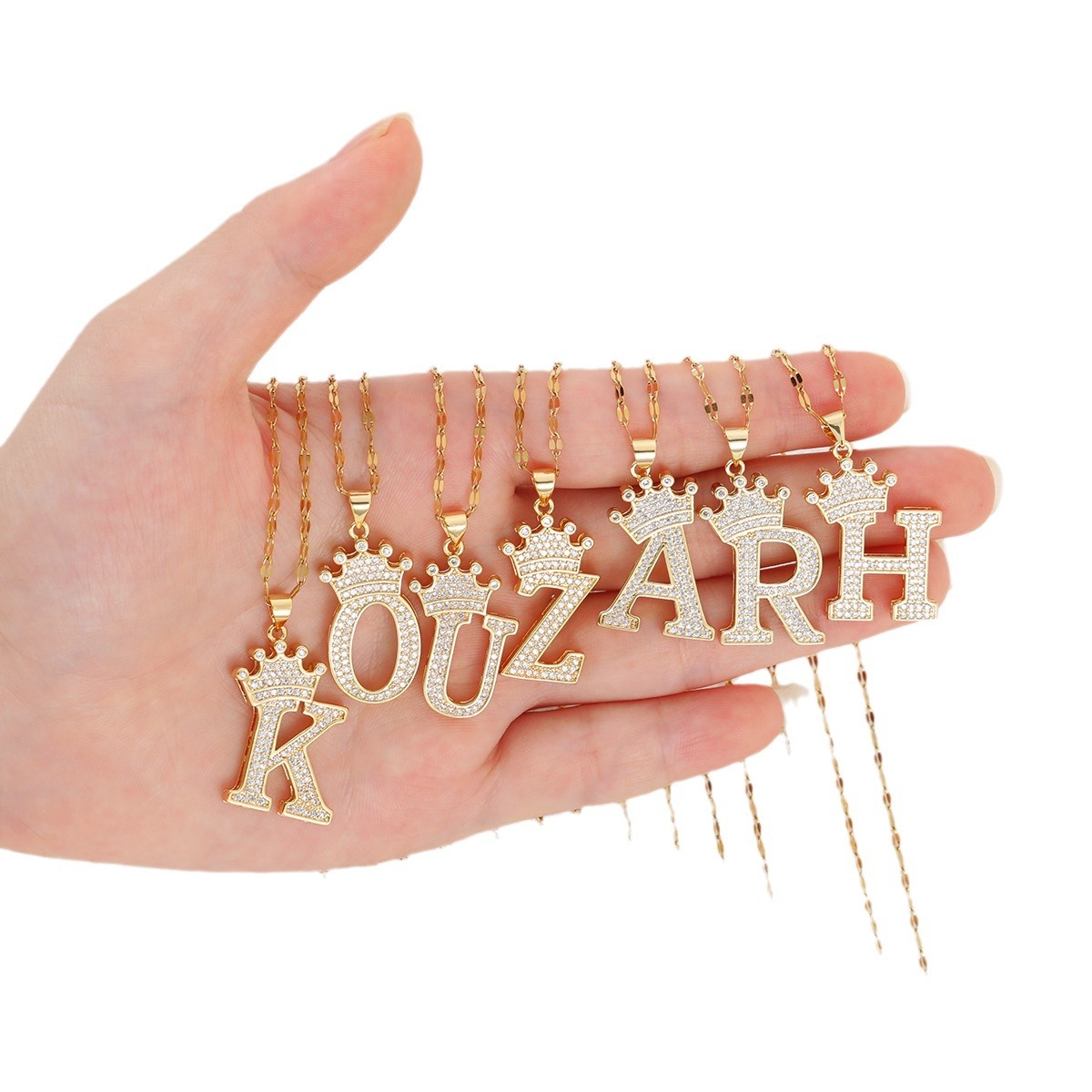 26 English letter pendant plated 18k gold trendy hip hop double crown lettering Free shipping