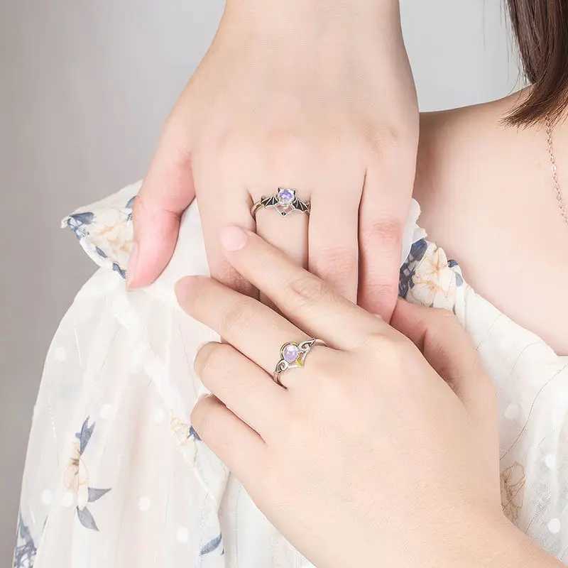 Goth Fashion Demon Angel Ring Paired Rings For Couples Men Moonstone Adjust Ring Wedding Engagement Finger JewelryX240921