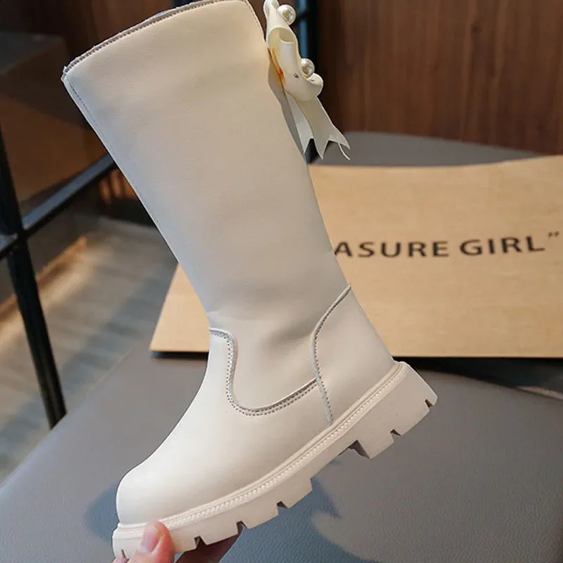 Knee Length Cool Shapes Childrens Shoes Childrens Boots Autumn and Winter Fashion Top Student Shoes Girls Sports Lace Bow G08301 240918