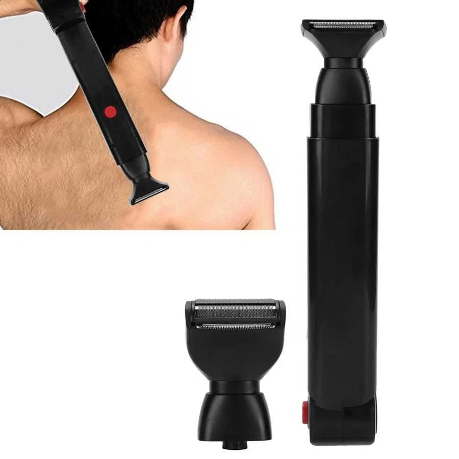Electric Back Shaver 2 In 1 Facial Hair Trimmer Razor Rechargeable Foldable Handle Back Hair Removal Men Body Groomer 240910