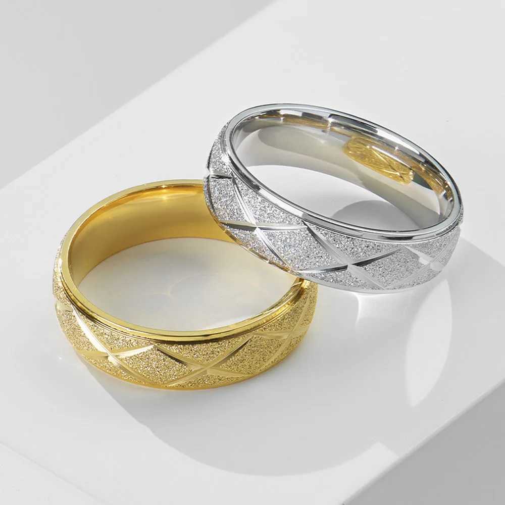 Lingge Striped Titanium Steel Couple Rings Fashion Light Luxury Frosted Rings Hand JewelryX240921