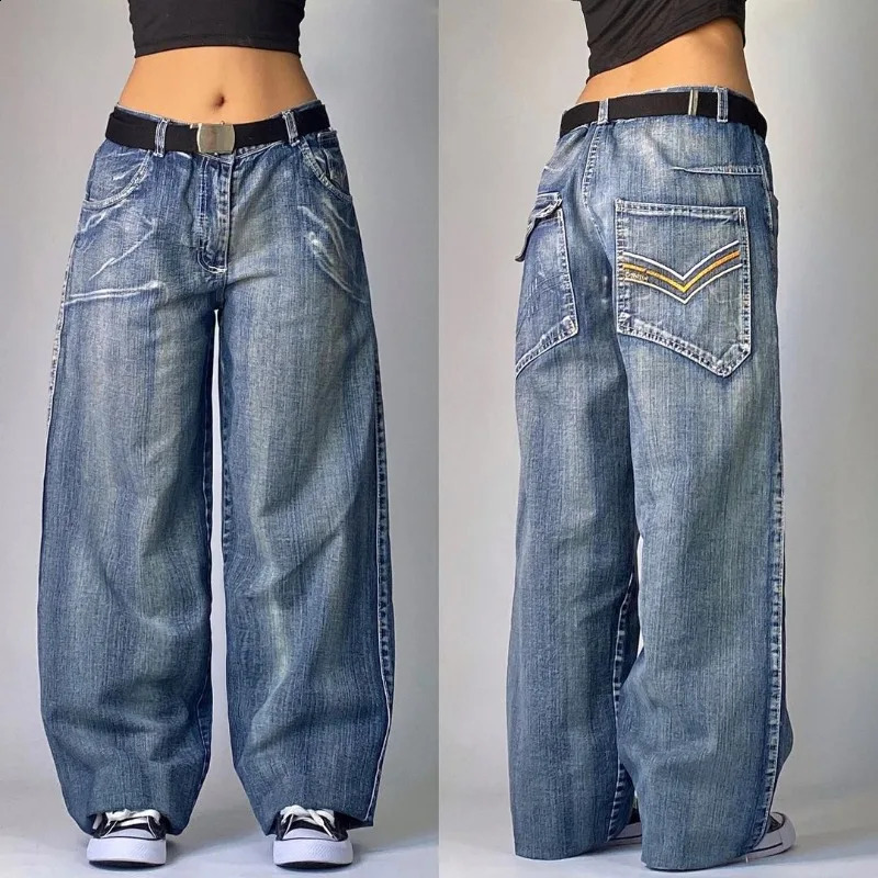 American Harajuku Retro Washed Black Baggy Jeans Men And Women Y2K Street Fashion Leisure Gothic High Waisted Wide Leg Trousers 240911