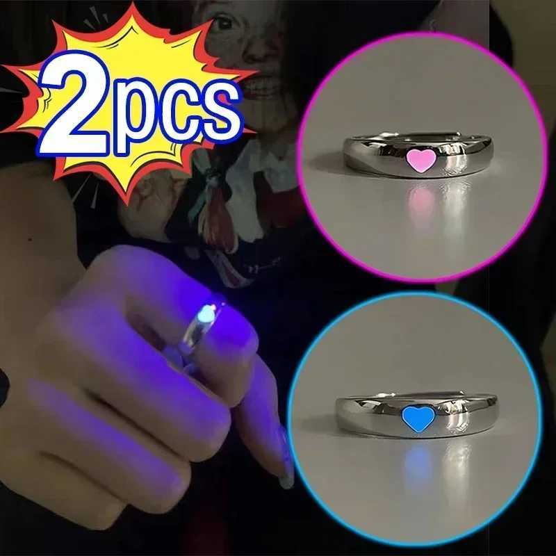 1/2Pcs Luminous Ring Creative Glowing In The Dark Adjustable Couple Ring Women Men Heart Rings Valentines Day Jewelry GiftsX240921