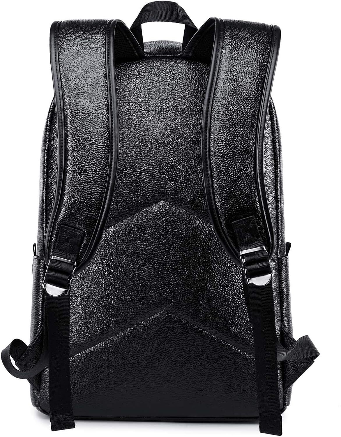 Black Leather Men Women Work Travel, Lightweight School Bookbag for College Students, Waterproof Casual Daypack Computer Backpack fits 15.6 Inch Lapto