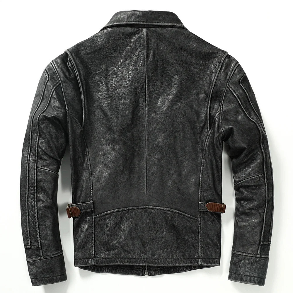 Retro mens leather jacket thick 100% natural denim motorcycle jacket winter mens leather clothing 3 colors M100 240919