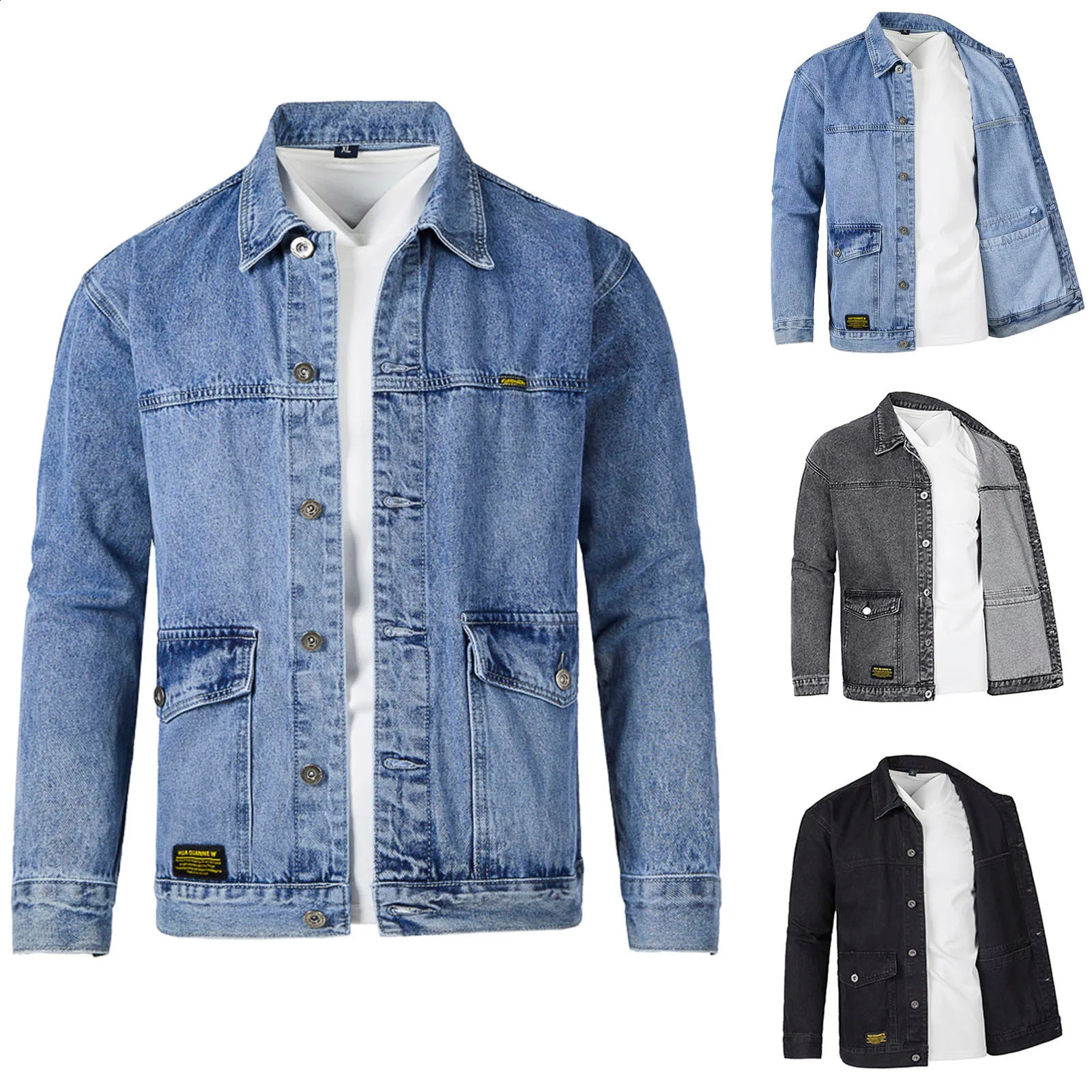 Mens denim jacket ultrathin suitable for inner pocket mens casual hiphop loose single chest open top 240921