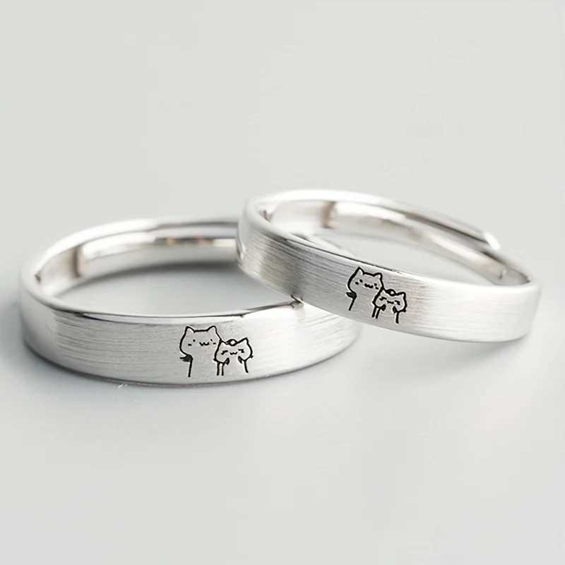 2Pcs Couple Rings Cute Kitten Adjustable Ring Fashion Simple Cat Jewelry Christmas Gift 2023 New In Trendy Simple AccessoriesX240921