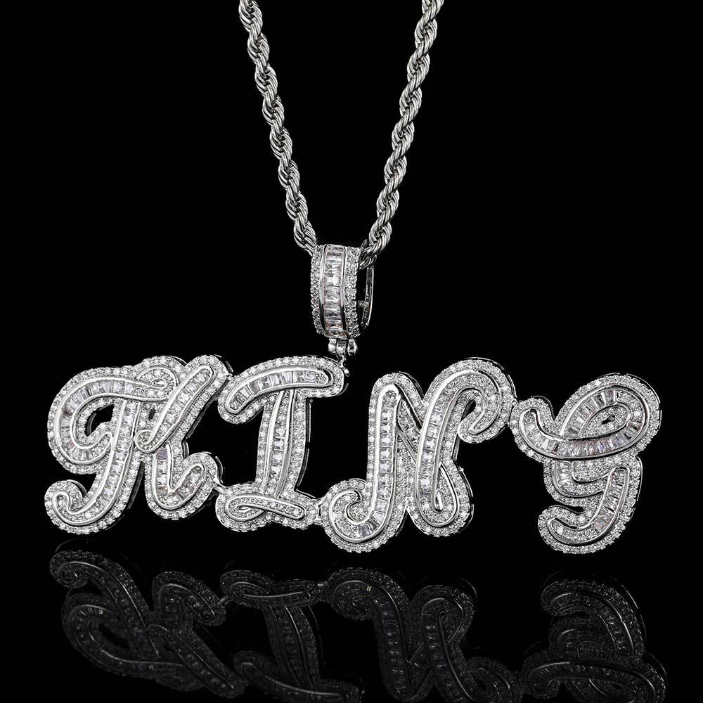 Hip Hop Cursive A-Z Custom Name Pendant Necklaces TopBling 5A T Zircon Women Men Jewelry