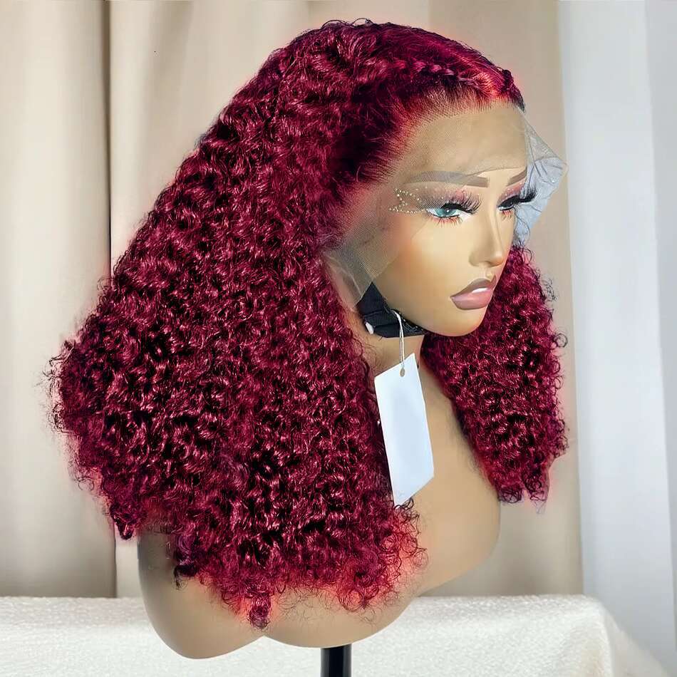 99J Bury Short Bob 13x4 Front Human Hair Red Colored Deep Wave 13x6 Lace Frontal Wig