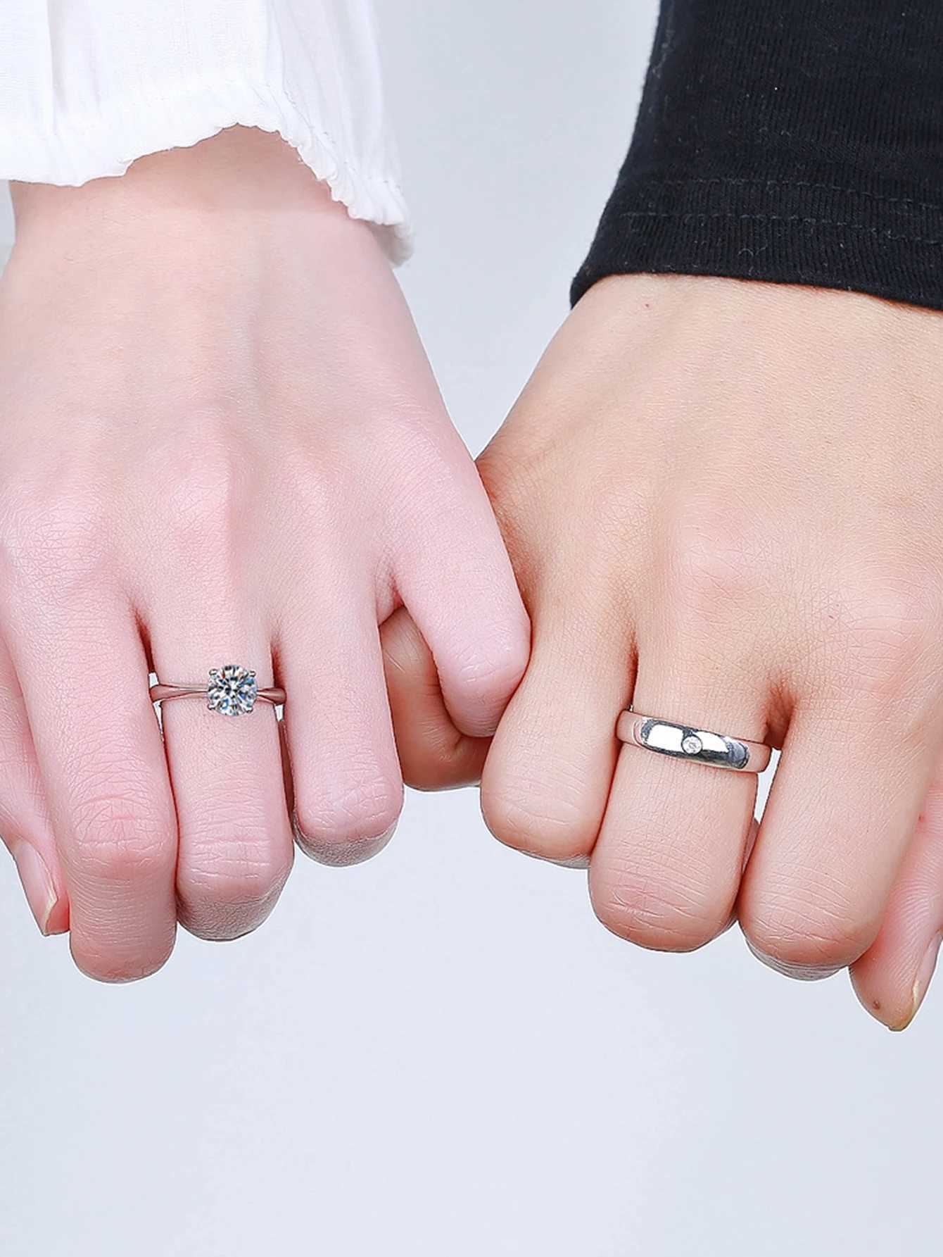 2PCS fashion simple copper set zircon adjustable couple ringX240921