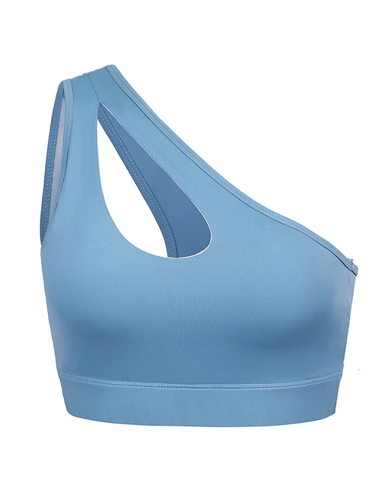 Women's 2024 Solid Colors Removable Pads Hollowed Sports Tops Quick Dry Push Up Shodkproof One Shoulder Gym Bra