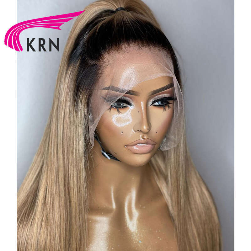 1B27 Straight Human Wigs with Baby Hair Preplucked Ombre Honey Blonde Brazilian Remy Lace Front Wig
