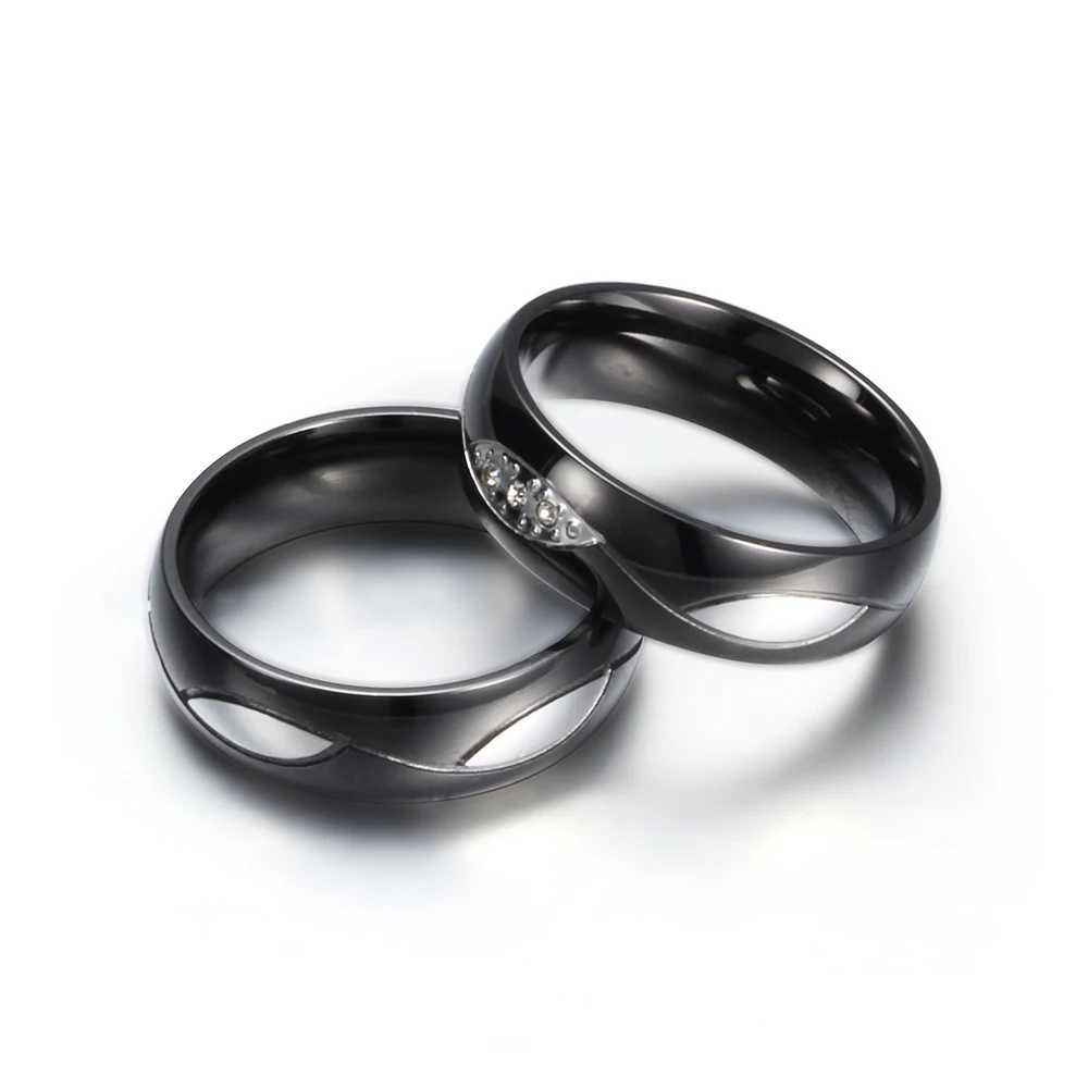 Fashion Black Wedding Rings for Men/Women CZ Couple Ring 316L Stainless Steel Engagement JewelryX240921