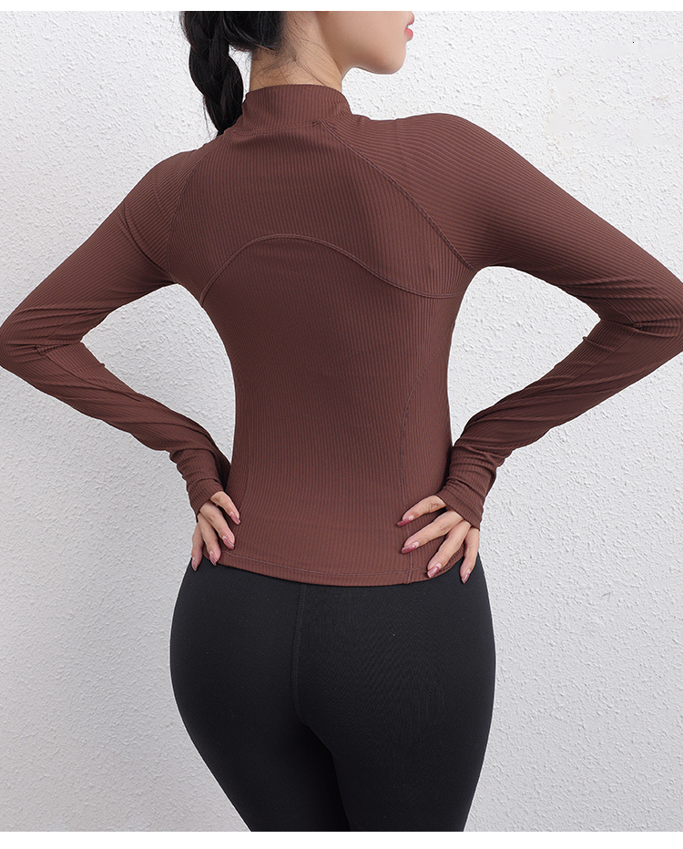 Women Stand Collarshaping Sports Tops Zip Slim Body High Stretchy Thumb Hole Soft Long Sleeve Workout Yoga Jacket