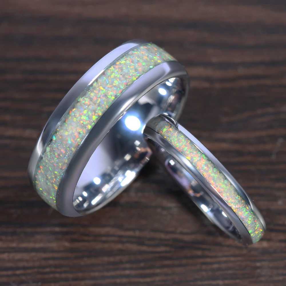 Tungsten Carbide Wedding Rings For Women Men Rose Gold/Silver Color White Created-Opal Engagement Wedding Gifts Bands 4/8mmX240921