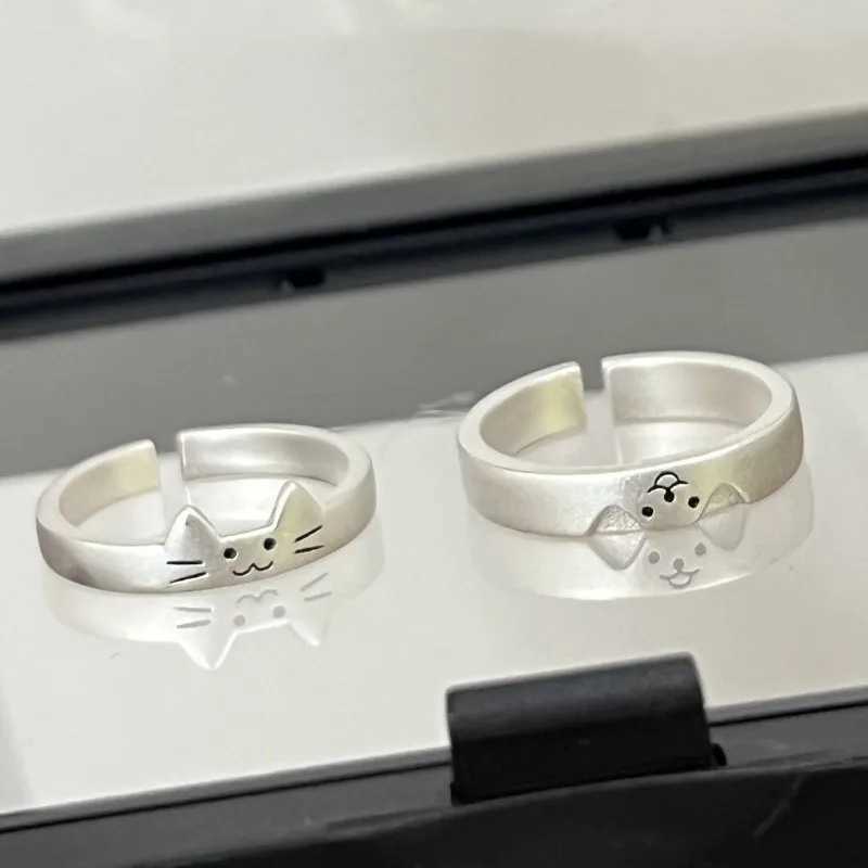 Cute Cat and Dog Animal Couple Ring for Women Men 2024 New Fashion Statement Lovers Rings Valentines Day Party Jewelry GiftsX240921