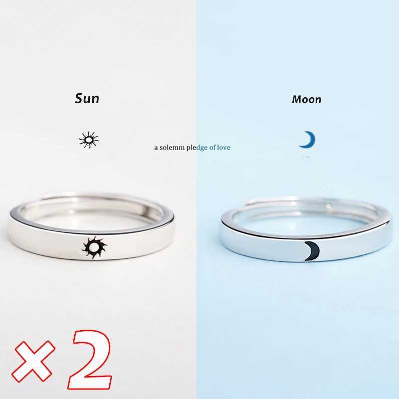 Simple Sun Moon Couple Rings Women Men Fashion Opening Adjustable Stainless Steel Lover Valentines Day Gifts Rings Set JewelryX240921