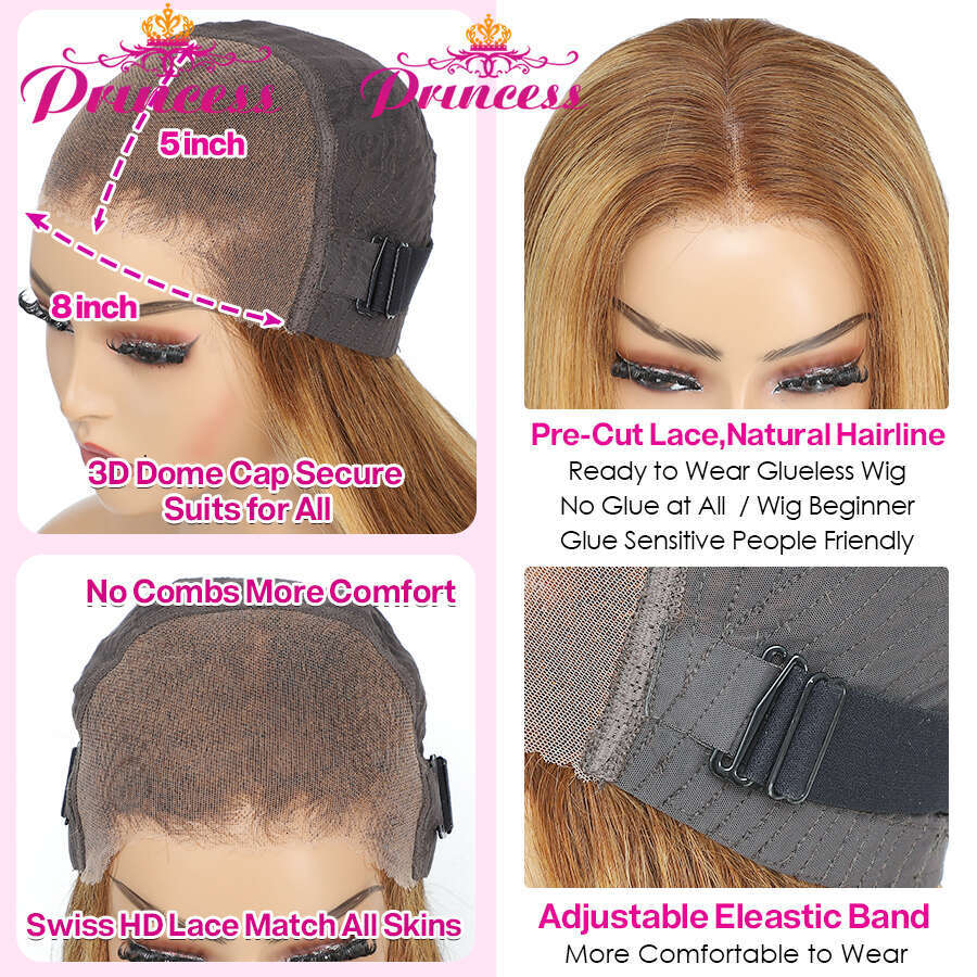 Princess Glueless Ready to Wear Pre plucked Straight Highlight HD Lace Frontal Wig Human Hair