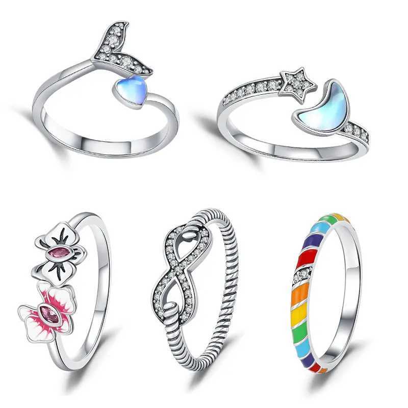 New 925 Silver Open Ring Heart Fishtail Ring Murano Infinity Symbol Ring Suitable for womens fashion jewelry commemorative giftX240921