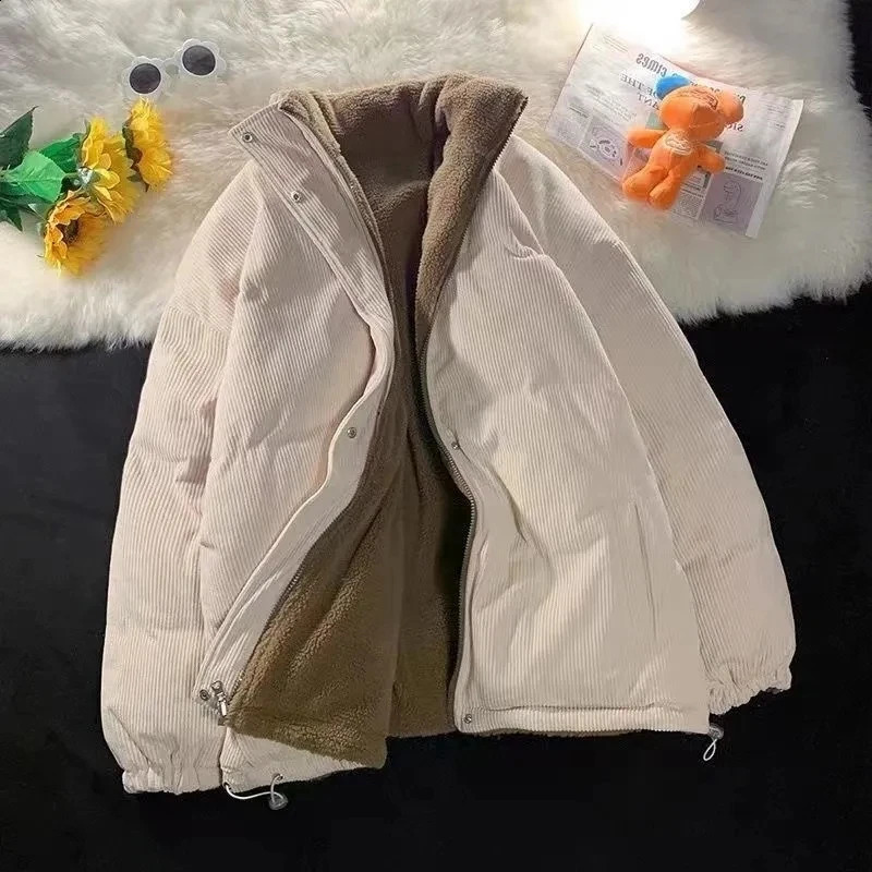 2024 Corduroy Winter Thicken Warm Parkas Korean Women TwoPiece Lamb Wool Thick Short Jacket Casual Basic Coat 240921