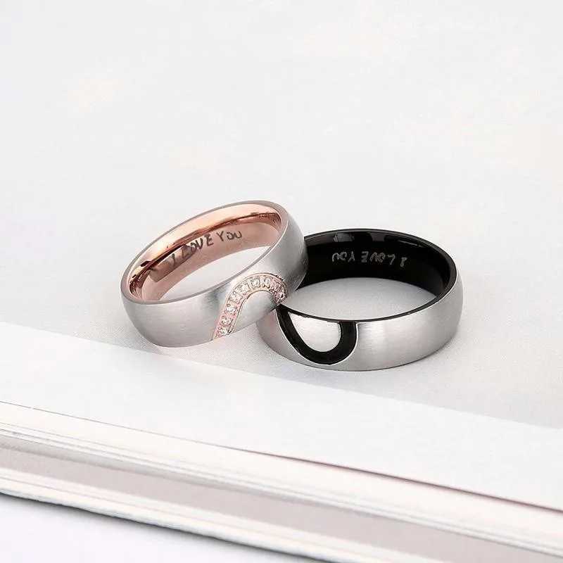 Fashion His and Her New Titanium Steel Heart Shape Matching Set Real Love Couples Wedding Band Jewelry GiftX240921