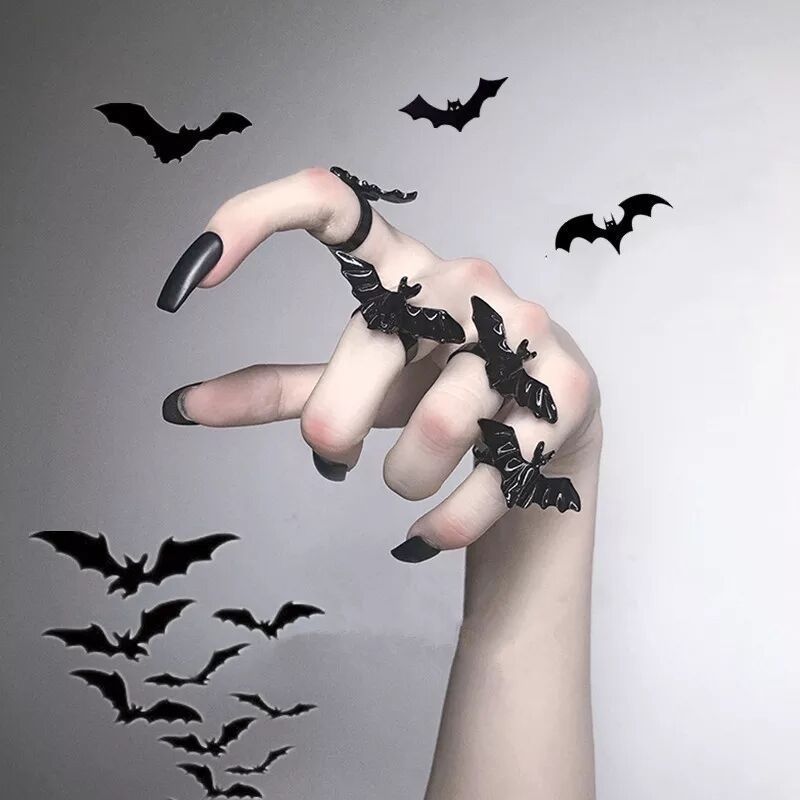 New Dark Personalized Gothic Open Bat Ring Men's and Women's Jewelry 4-piece set