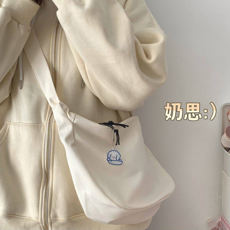 Korean Version All-Match Crossbody Bag Student ins Japanese Shoulder Haruku Simple Waffle Casual Art Messenger Solid Color Dumpg bag