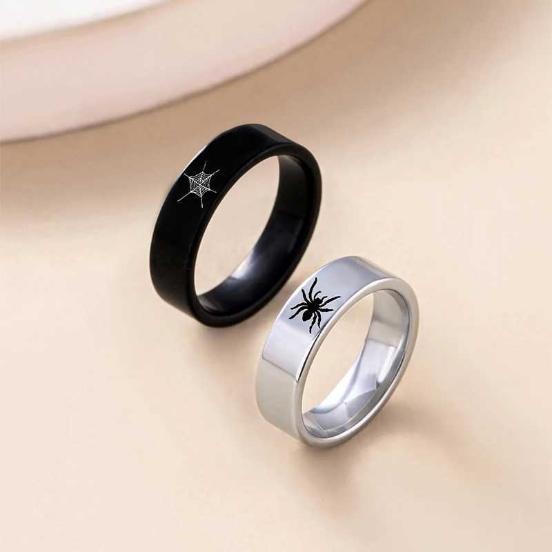 Halloween Spider Web Couple Rings Black Silver Color Stainless Steel Spider RingX240921